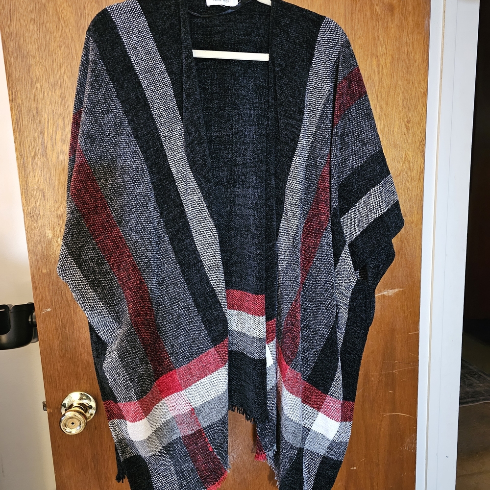Nine West Black and Red Striped Poncho